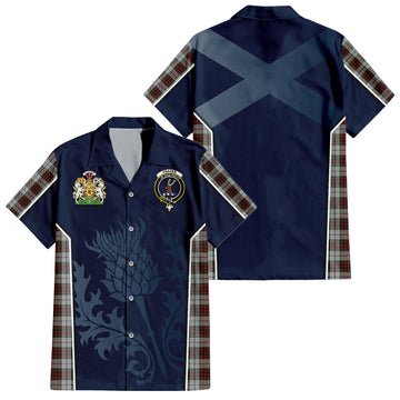 Fraser Dress Tartan Short Sleeve Button Up Shirt with Family Crest and Scottish Thistle Vibes Sport Style