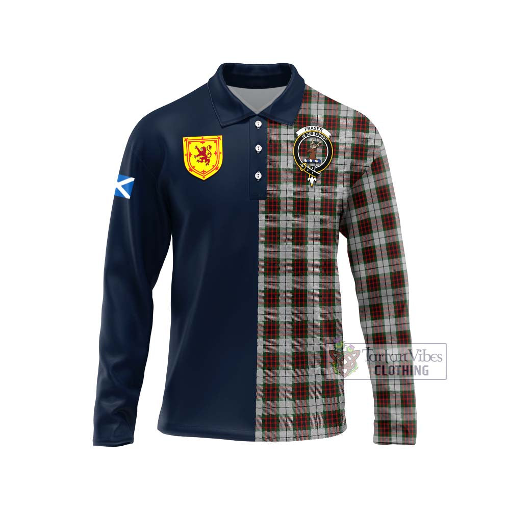 Tartan Vibes Clothing Fraser Dress Tartan Long Sleeve Polo Shirt with Scottish Lion Royal Arm Half Style