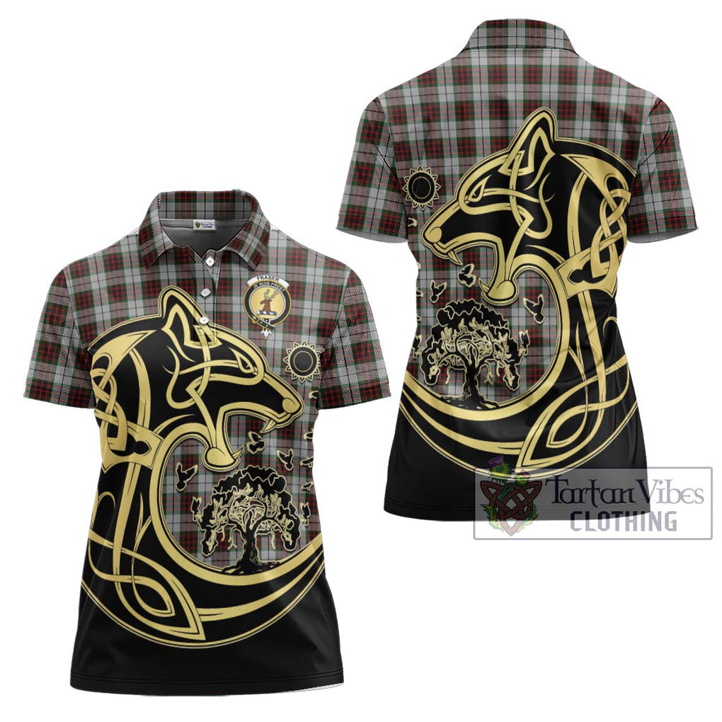 Fraser Dress Tartan Women's Polo Shirt with Family Crest Celtic Wolf Style Women - Tartanvibesclothing Shop