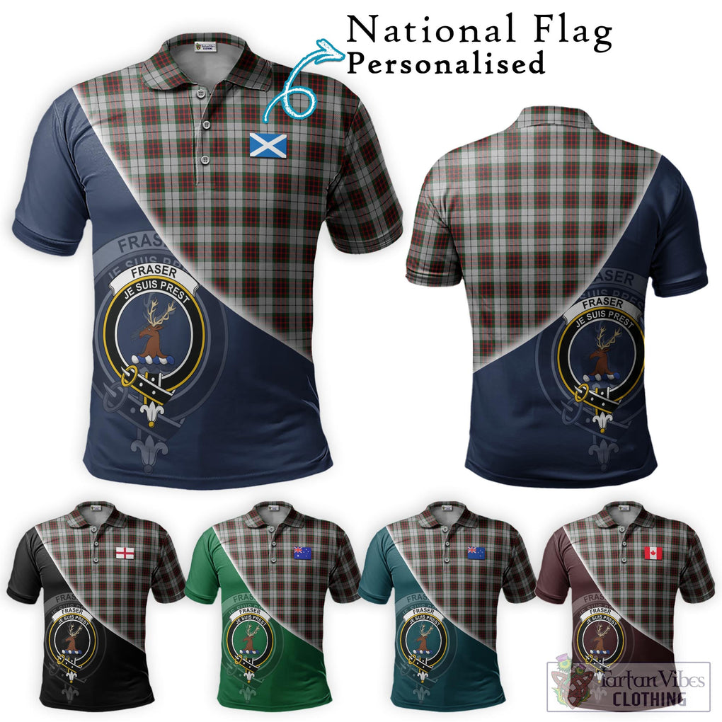 Fraser Dress Tartan Polo Shirt with Personalised National Flag and Family Crest Half Style Maroon - Tartanvibesclothing Shop