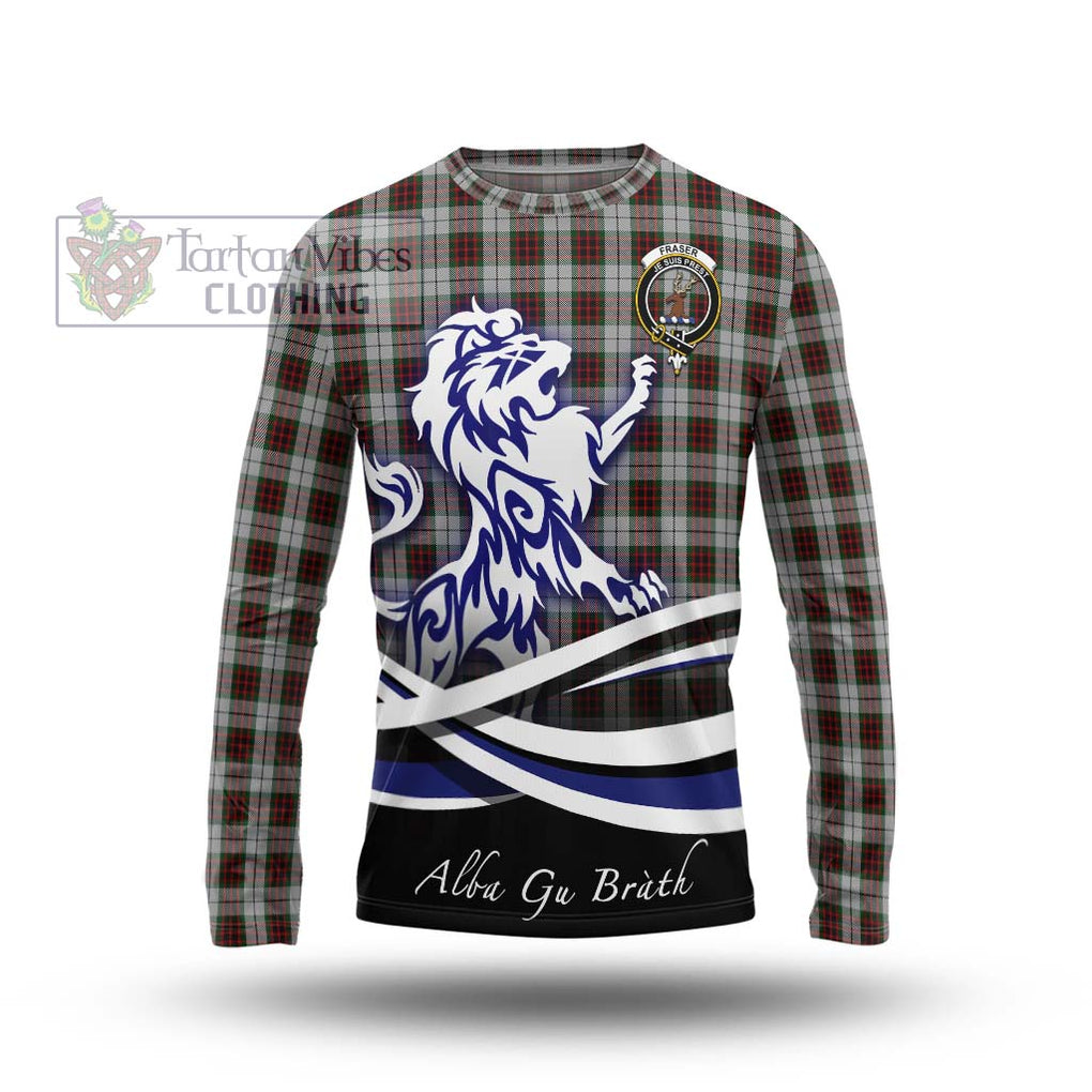 Fraser Dress Tartan Long Sleeve T-Shirt with Alba Gu Brath Regal Lion Emblem Unisex - Tartanvibesclothing Shop