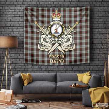 Fraser Dress Tartan Tapestry with Clan Crest and the Golden Sword of Courageous Legacy