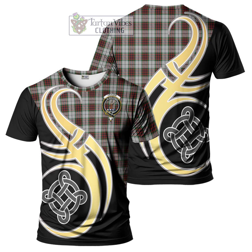 Tartan Vibes Clothing Fraser Dress Tartan T-Shirt with Family Crest and Celtic Symbol Style