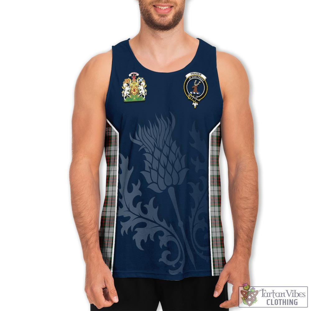 Tartan Vibes Clothing Fraser Dress Tartan Men's Tanks Top with Family Crest and Scottish Thistle Vibes Sport Style