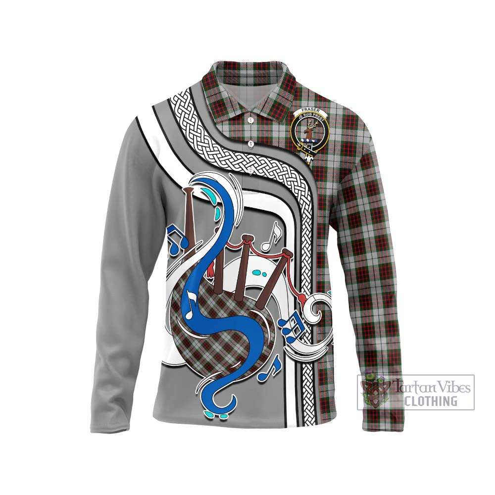 Tartan Vibes Clothing Fraser Dress Tartan Long Sleeve Polo Shirt with Epic Bagpipe Style