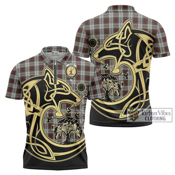 Fraser Dress Tartan Zipper Polo Shirt with Family Crest Celtic Wolf Style