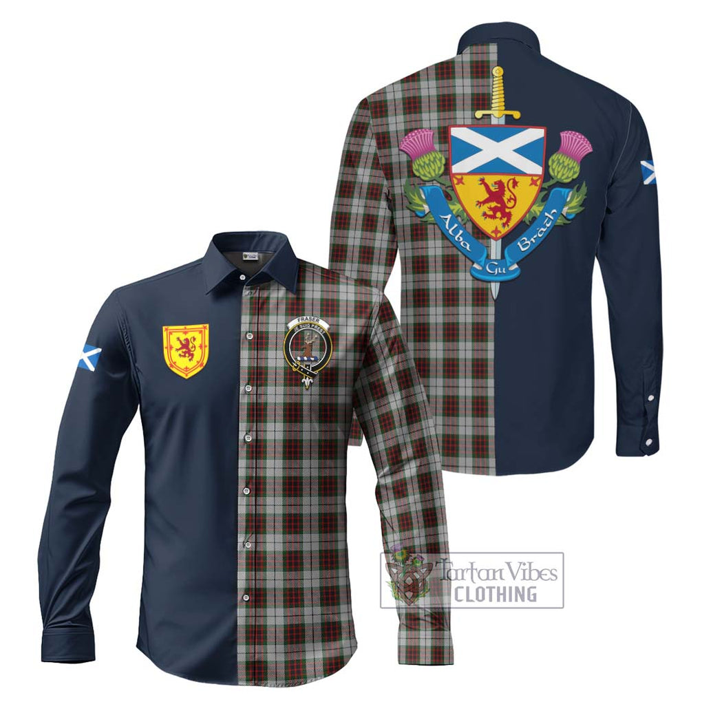 Tartan Vibes Clothing Fraser Dress Tartan Long Sleeve Button Shirt with Scottish Lion Royal Arm Half Style