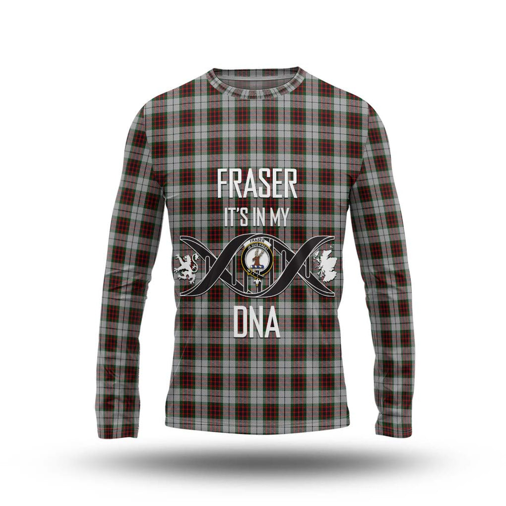 Fraser Dress Tartan Long Sleeve T-Shirt with Family Crest DNA In Me Style Unisex - Tartanvibesclothing Shop