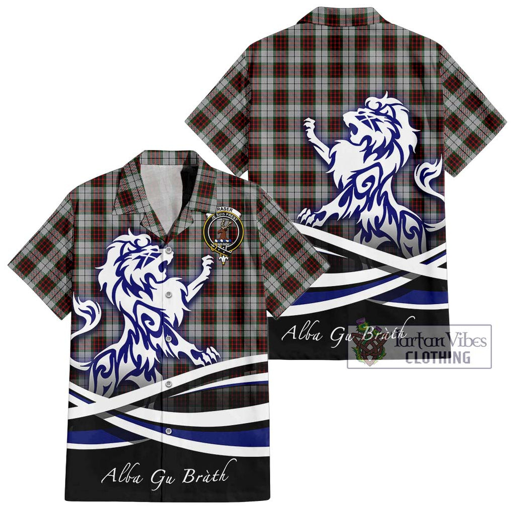 Fraser Dress Tartan Short Sleeve Button Shirt with Alba Gu Brath Regal Lion Emblem Kid - Tartanvibesclothing Shop