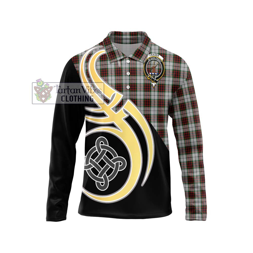 Fraser Dress Tartan Long Sleeve Polo Shirt with Family Crest and Celtic Symbol Style Unisex - Tartan Vibes Clothing