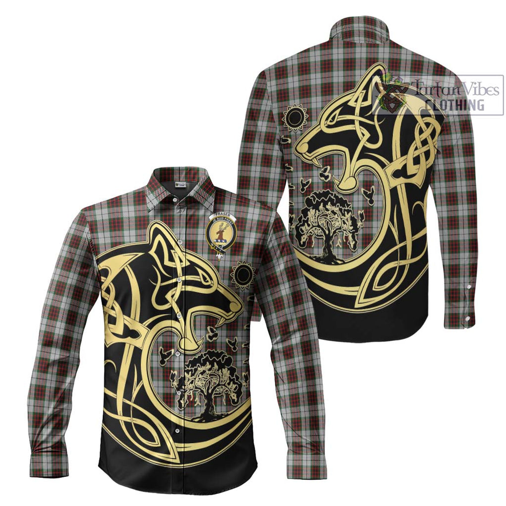 Fraser Dress Tartan Long Sleeve Button Shirt with Family Crest Celtic Wolf Style Men's Shirt S - Tartan Vibes Clothing