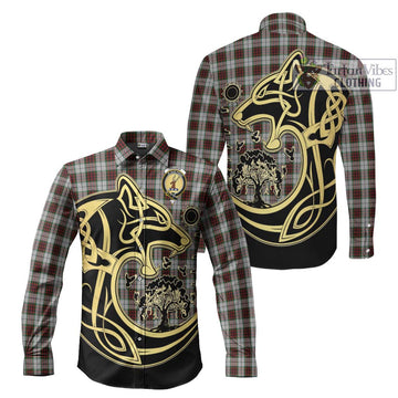 Fraser Dress Tartan Long Sleeve Button Shirt with Family Crest Celtic Wolf Style