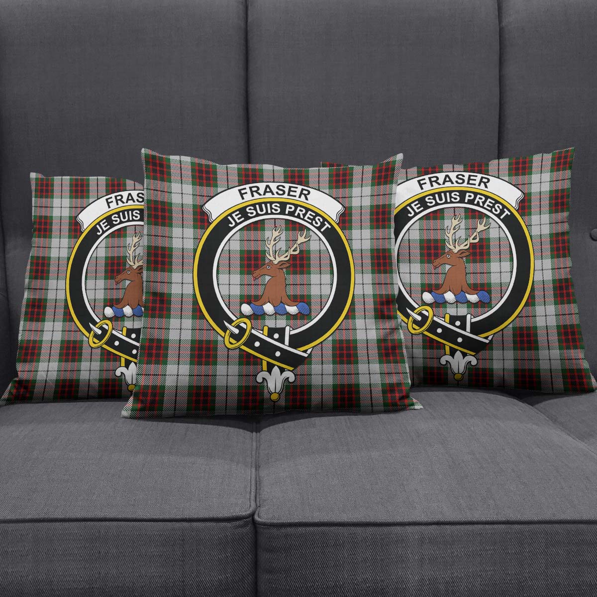 Fraser Dress Tartan Pillow Cover with Family Crest Square Pillow Cover - Tartanvibesclothing