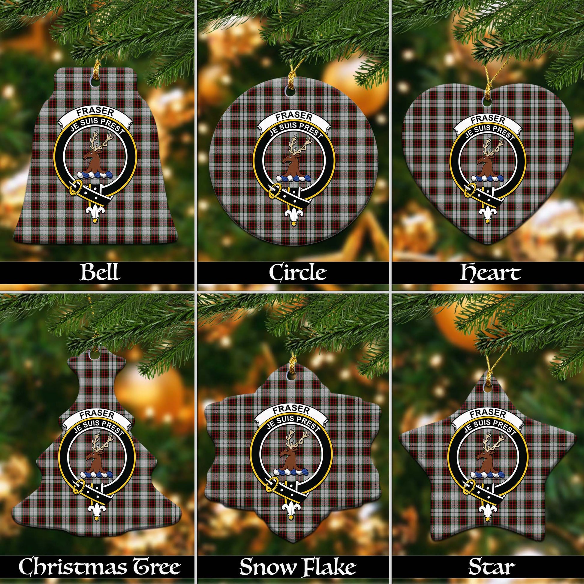 Fraser Dress Tartan Christmas Ornaments with Family Crest - Tartanvibesclothing