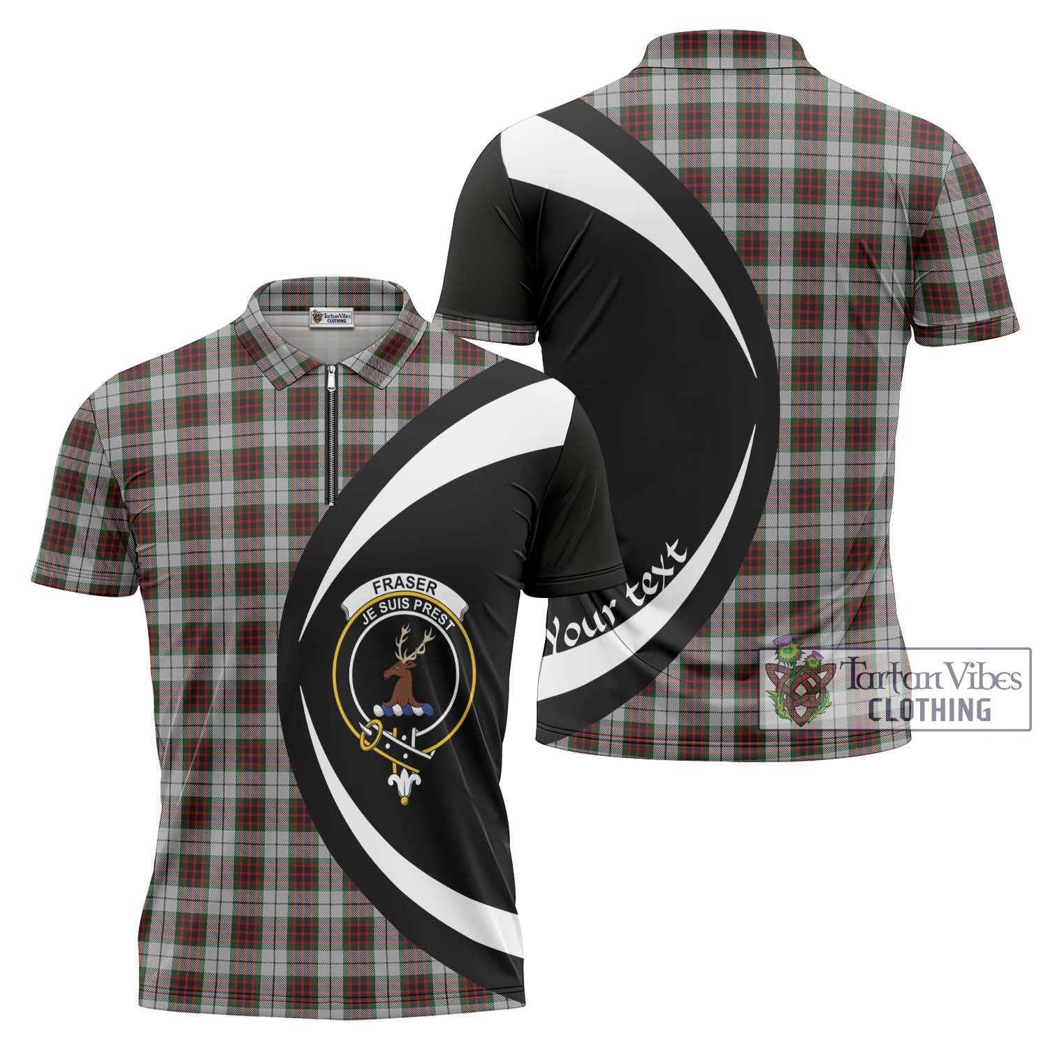 Tartan Vibes Clothing Fraser Dress Tartan Zipper Polo Shirt with Family Crest Circle Style