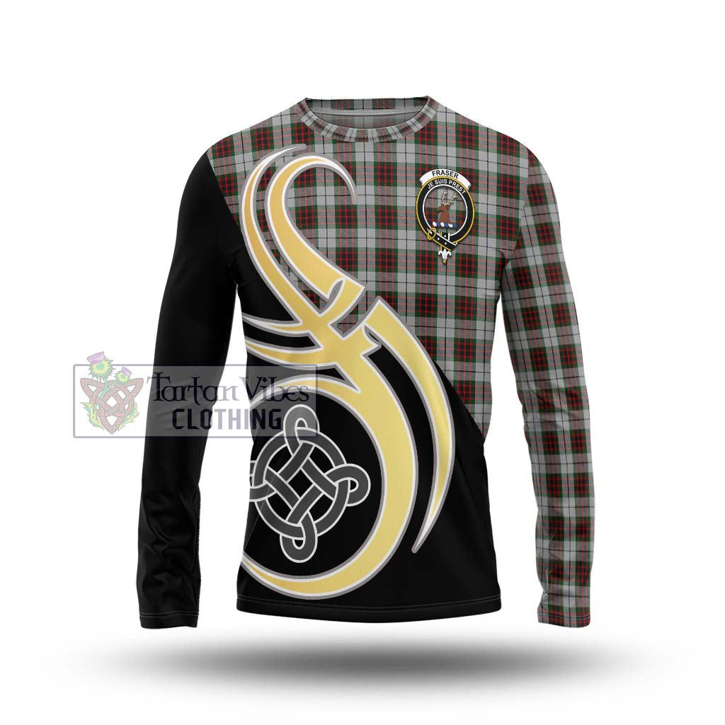 Fraser Dress Tartan Long Sleeve T-Shirt with Family Crest and Celtic Symbol Style Unisex - Tartan Vibes Clothing