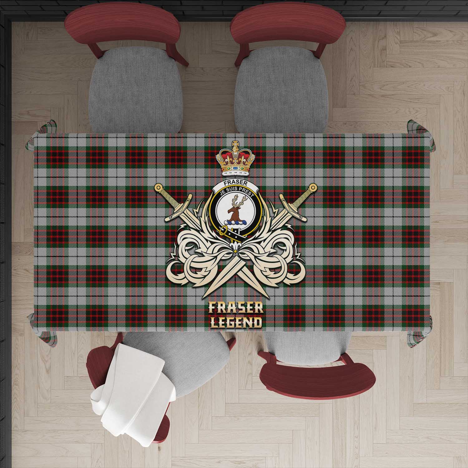 Tartan Vibes Clothing Fraser Dress Tartan Tablecloth with Clan Crest and the Golden Sword of Courageous Legacy