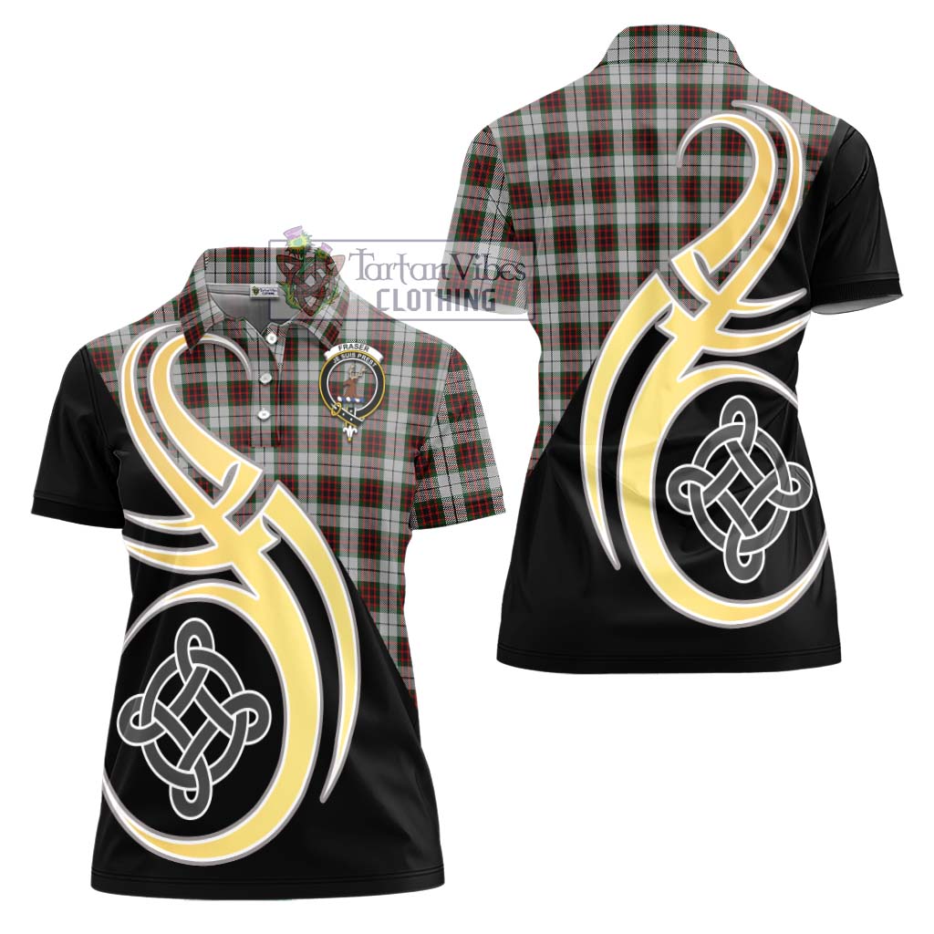 Fraser Dress Tartan Women's Polo Shirt with Family Crest and Celtic Symbol Style - Tartan Vibes Clothing