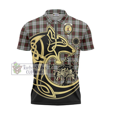 Fraser Dress Tartan Zipper Polo Shirt with Family Crest Celtic Wolf Style