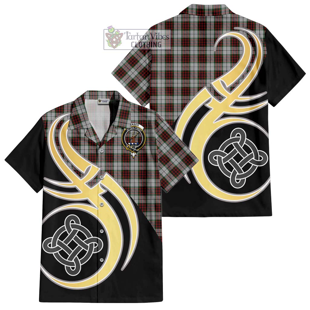 Fraser Dress Tartan Short Sleeve Button Shirt with Family Crest and Celtic Symbol Style - Tartan Vibes Clothing