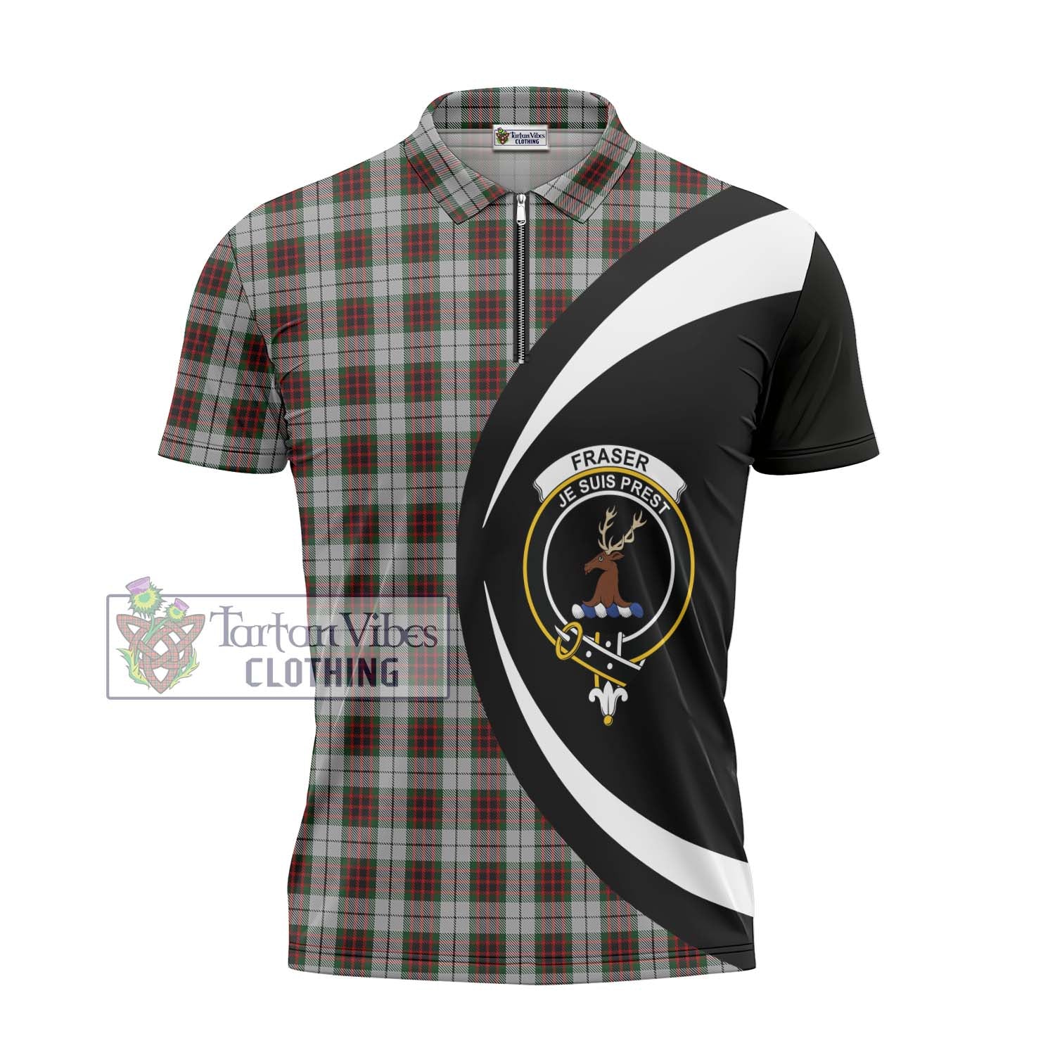 Tartan Vibes Clothing Fraser Dress Tartan Zipper Polo Shirt with Family Crest Circle Style