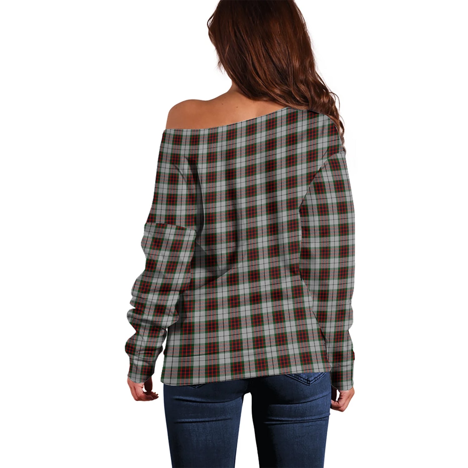 Fraser Dress Tartan Off Shoulder Women Sweater with Family Crest - Tartanvibesclothing