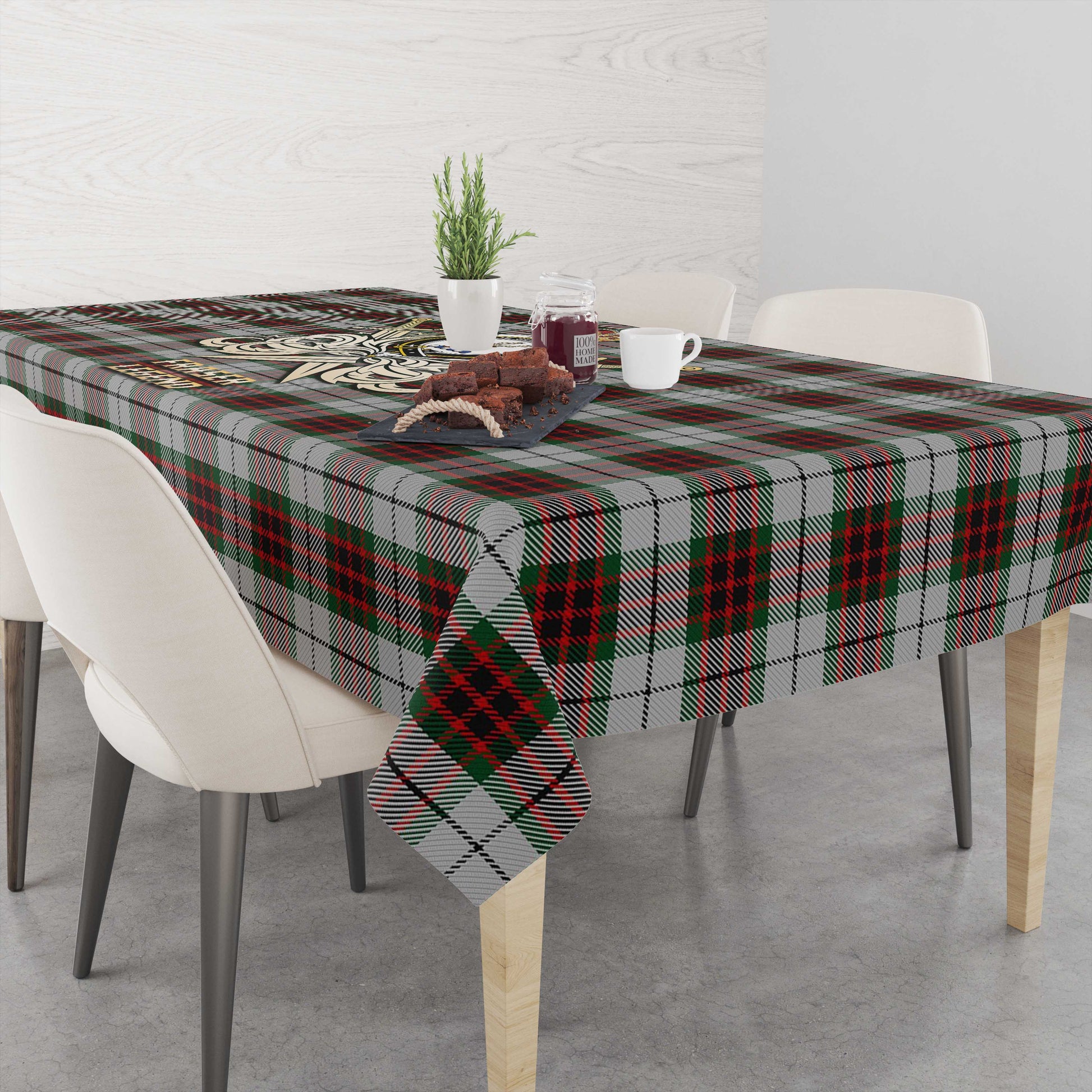 Tartan Vibes Clothing Fraser Dress Tartan Tablecloth with Clan Crest and the Golden Sword of Courageous Legacy