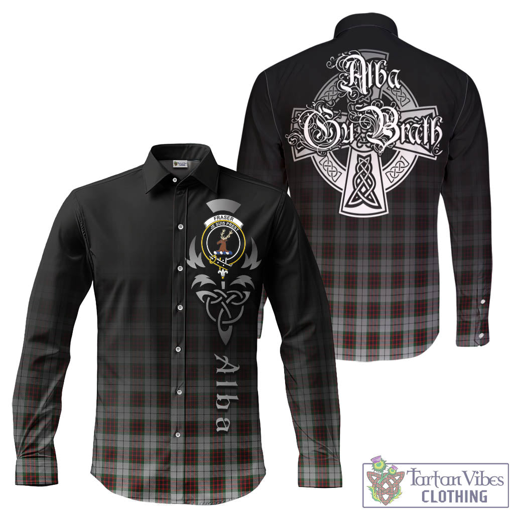 Tartan Vibes Clothing Fraser Dress Tartan Long Sleeve Button Up Featuring Alba Gu Brath Family Crest Celtic Inspired