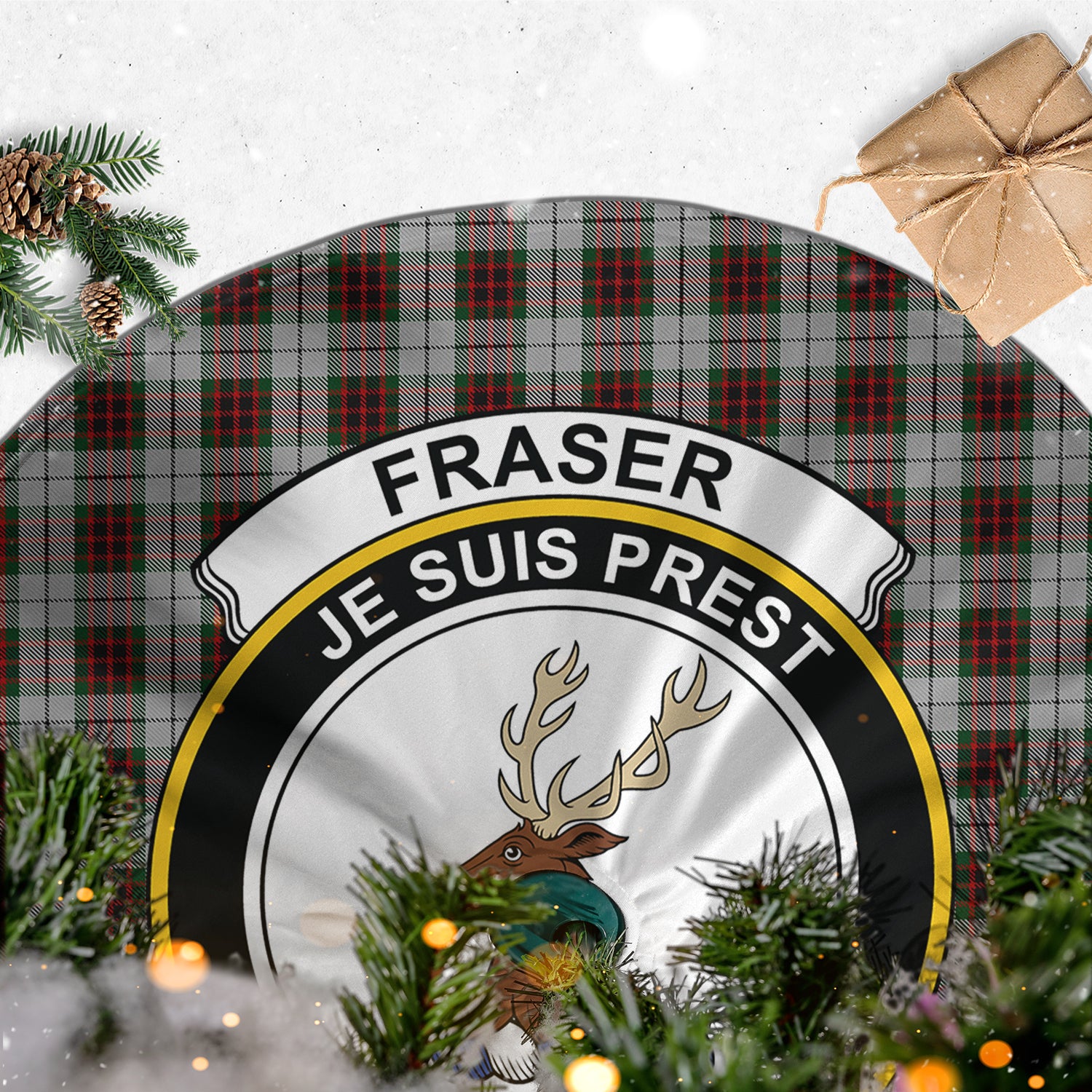 Fraser Dress Tartan Christmas Tree Skirt with Family Crest - Tartanvibesclothing