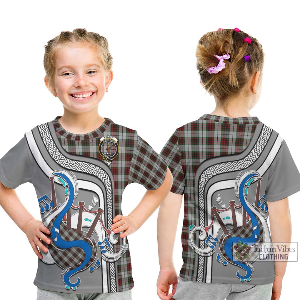 Tartan Vibes Clothing Fraser Dress Tartan Kid T-Shirt with Epic Bagpipe Style