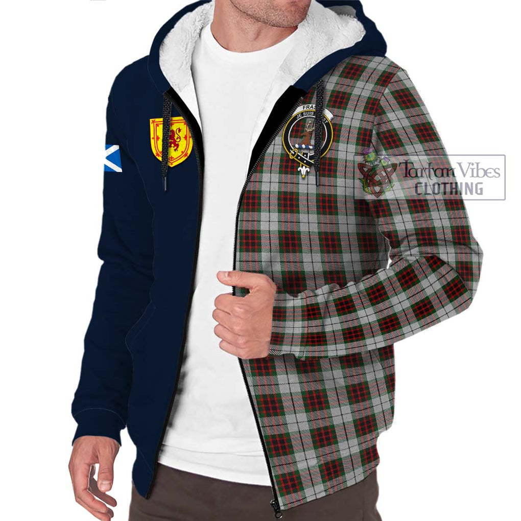 Tartan Vibes Clothing Fraser Dress Tartan Sherpa Hoodie with Scottish Lion Royal Arm Half Style