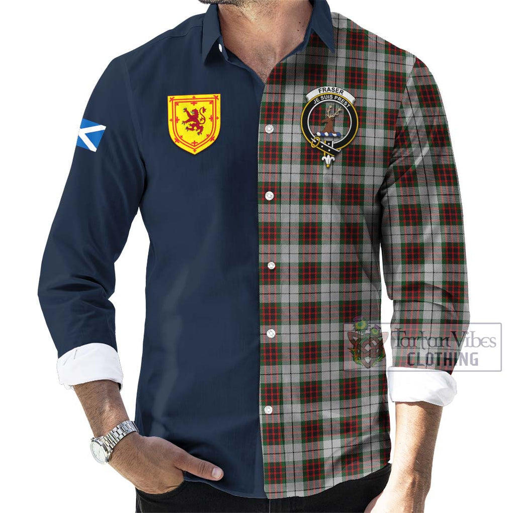 Tartan Vibes Clothing Fraser Dress Tartan Long Sleeve Button Shirt with Scottish Lion Royal Arm Half Style