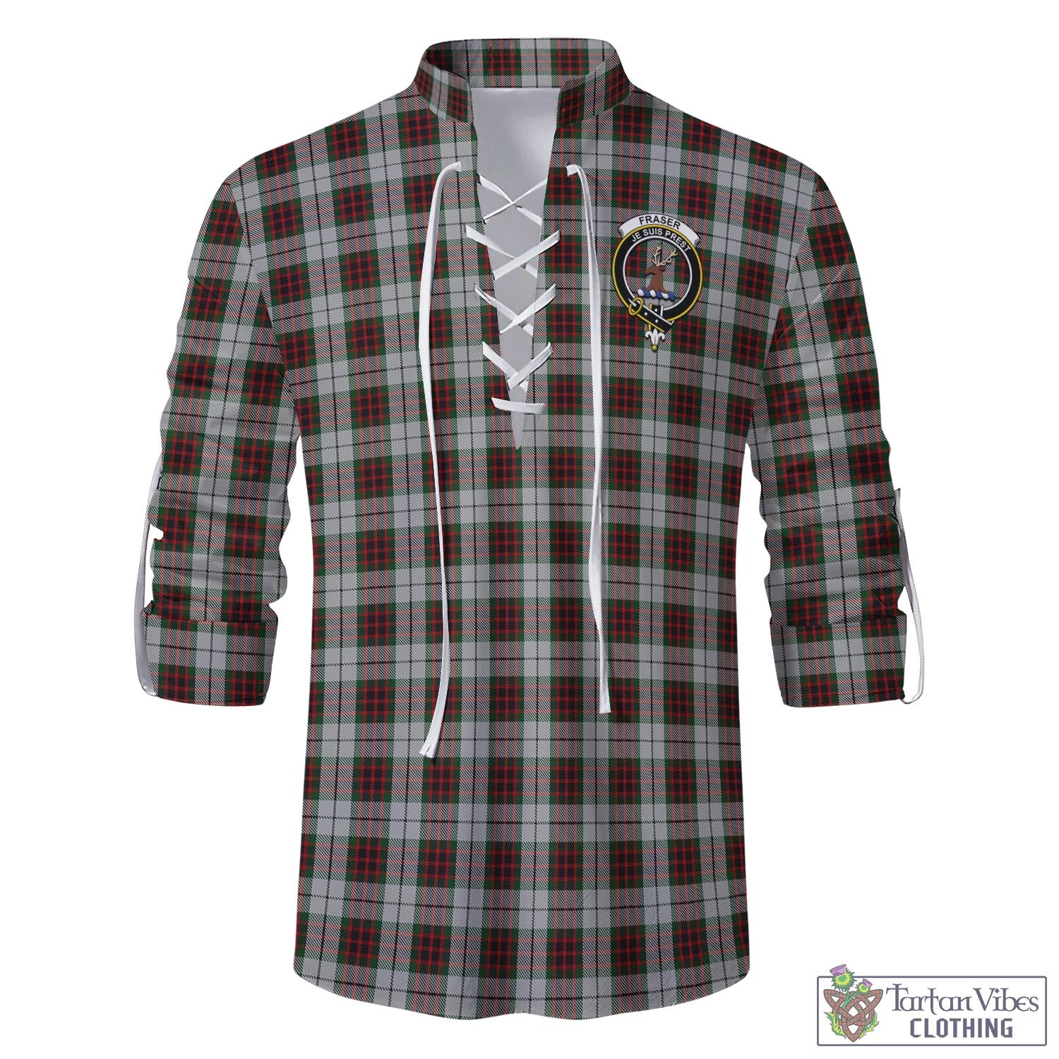 Tartan Vibes Clothing Fraser Dress Tartan Men's Scottish Traditional Jacobite Ghillie Kilt Shirt with Family Crest