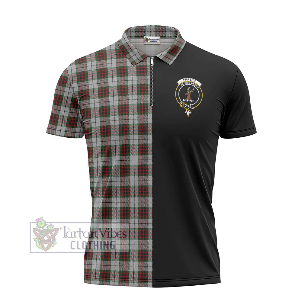 Fraser Dress Tartan Zipper Polo Shirt with Family Crest and Half Of Me Style - Tartanvibesclothing Shop