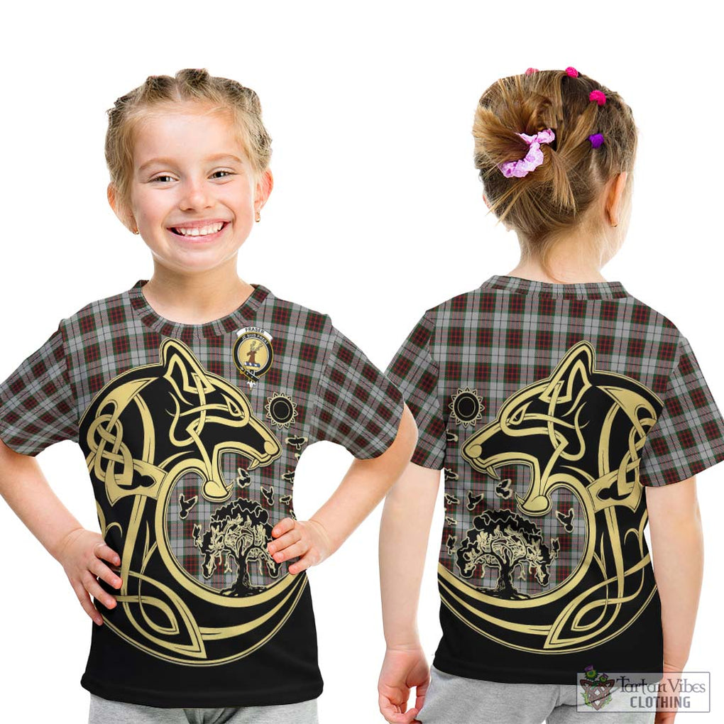 Fraser Dress Tartan Kid T-Shirt with Family Crest Celtic Wolf Style - Tartan Vibes Clothing