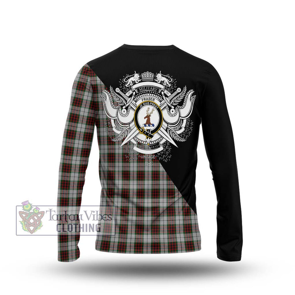 Fraser Dress Tartan Long Sleeve T-Shirt with Family Crest and Military Logo Style - Tartanvibesclothing Shop