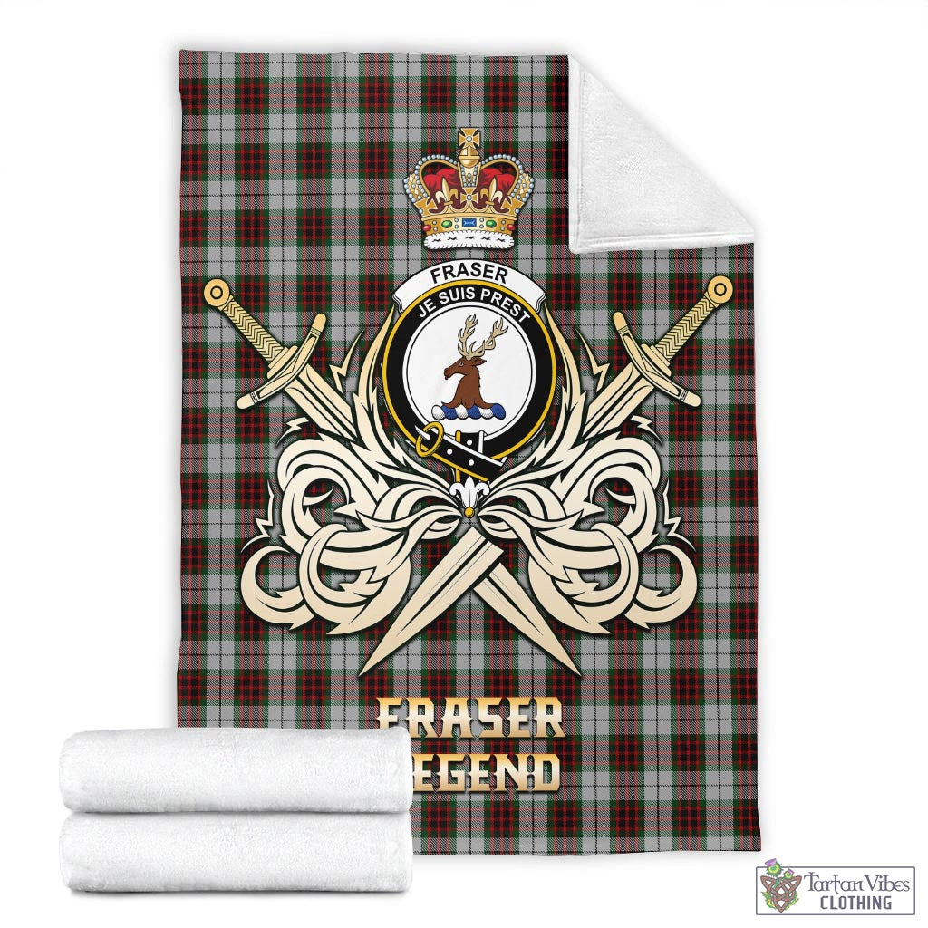 Tartan Vibes Clothing Fraser Dress Tartan Blanket with Clan Crest and the Golden Sword of Courageous Legacy