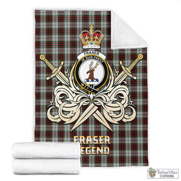 Fraser Dress Tartan Blanket with Clan Crest and the Golden Sword of Courageous Legacy