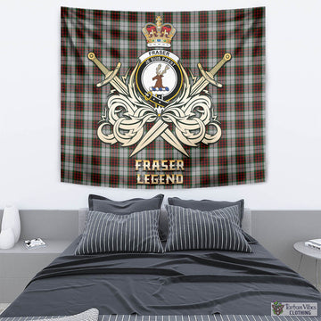 Fraser Dress Tartan Tapestry with Clan Crest and the Golden Sword of Courageous Legacy