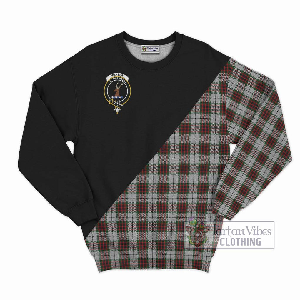 Fraser Dress Tartan Sweatshirt with Family Crest and Military Logo Style - Tartanvibesclothing Shop