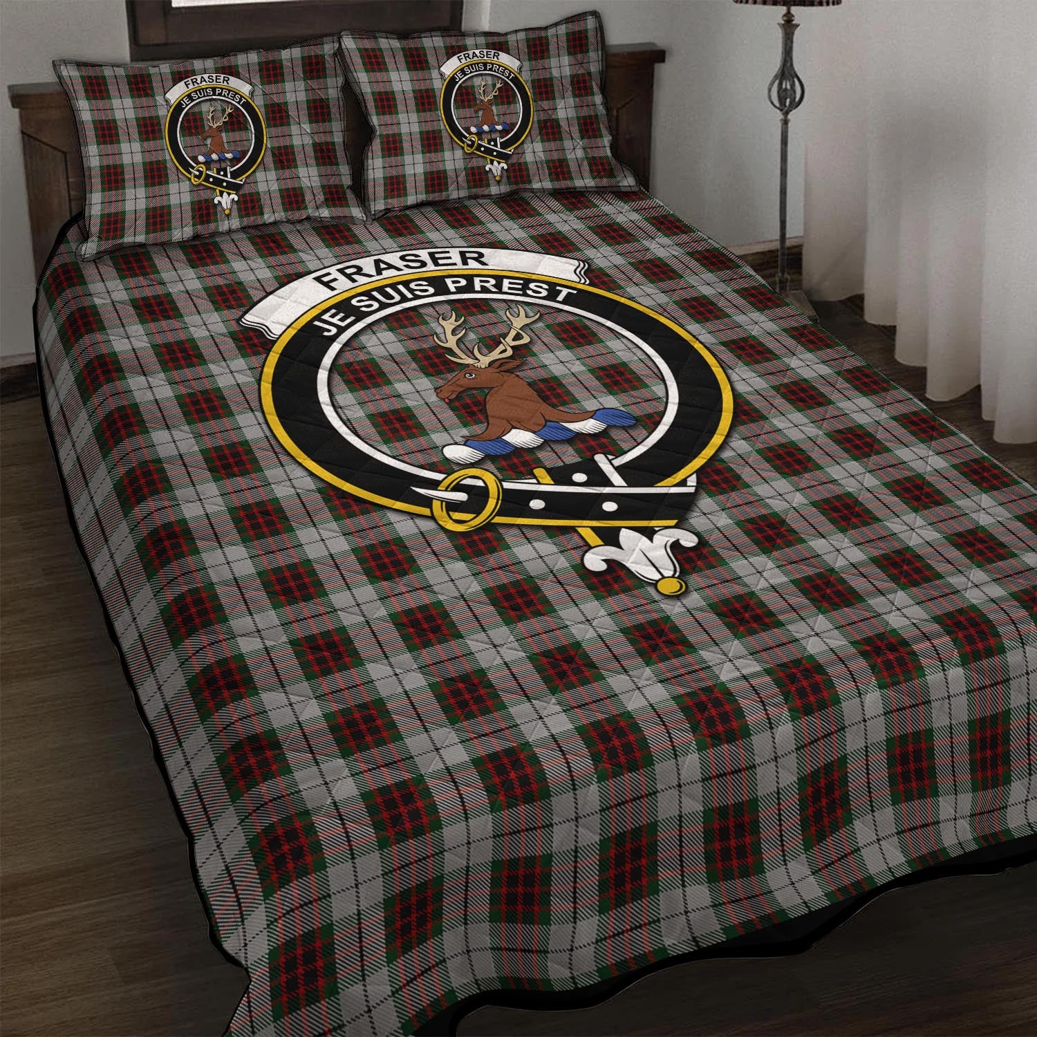 Fraser Dress Tartan Quilt Bed Set with Family Crest - Tartan Vibes Clothing