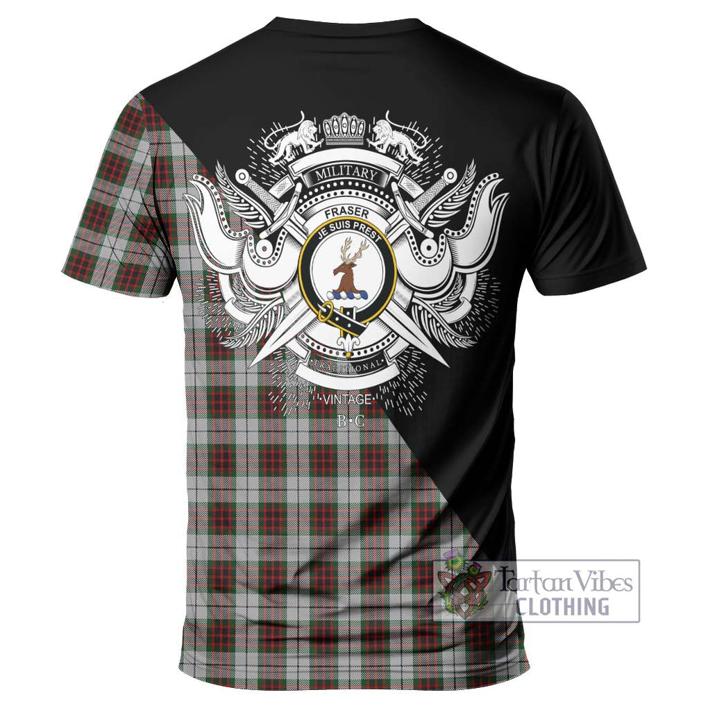 Fraser Dress Tartan T-Shirt with Family Crest and Military Logo Style - Tartanvibesclothing Shop