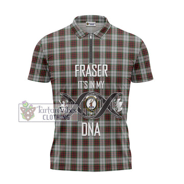 Fraser Dress Tartan Zipper Polo Shirt with Family Crest DNA In Me Style