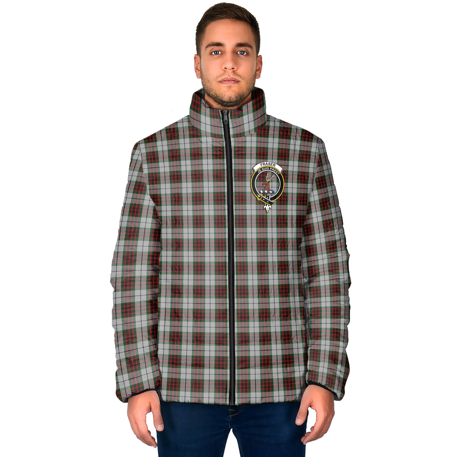 Fraser Dress Tartan Padded Jacket with Family Crest - Tartan Vibes Clothing