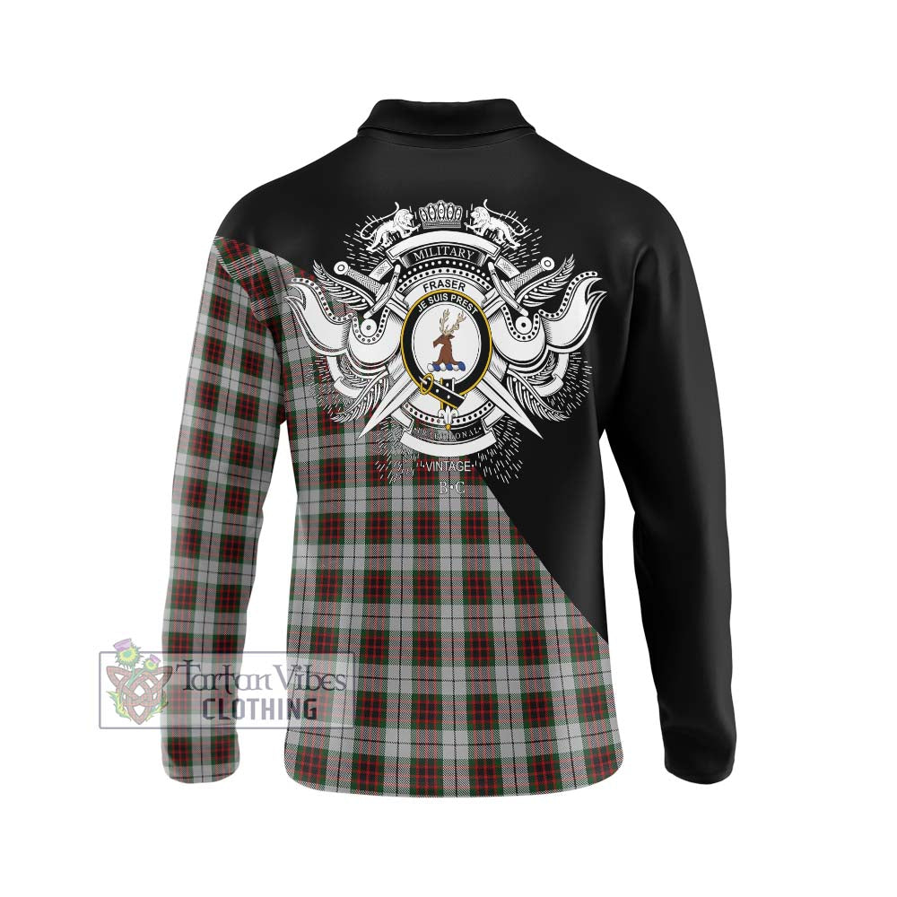 Fraser Dress Tartan Long Sleeve Polo Shirt with Family Crest and Military Logo Style - Tartanvibesclothing Shop