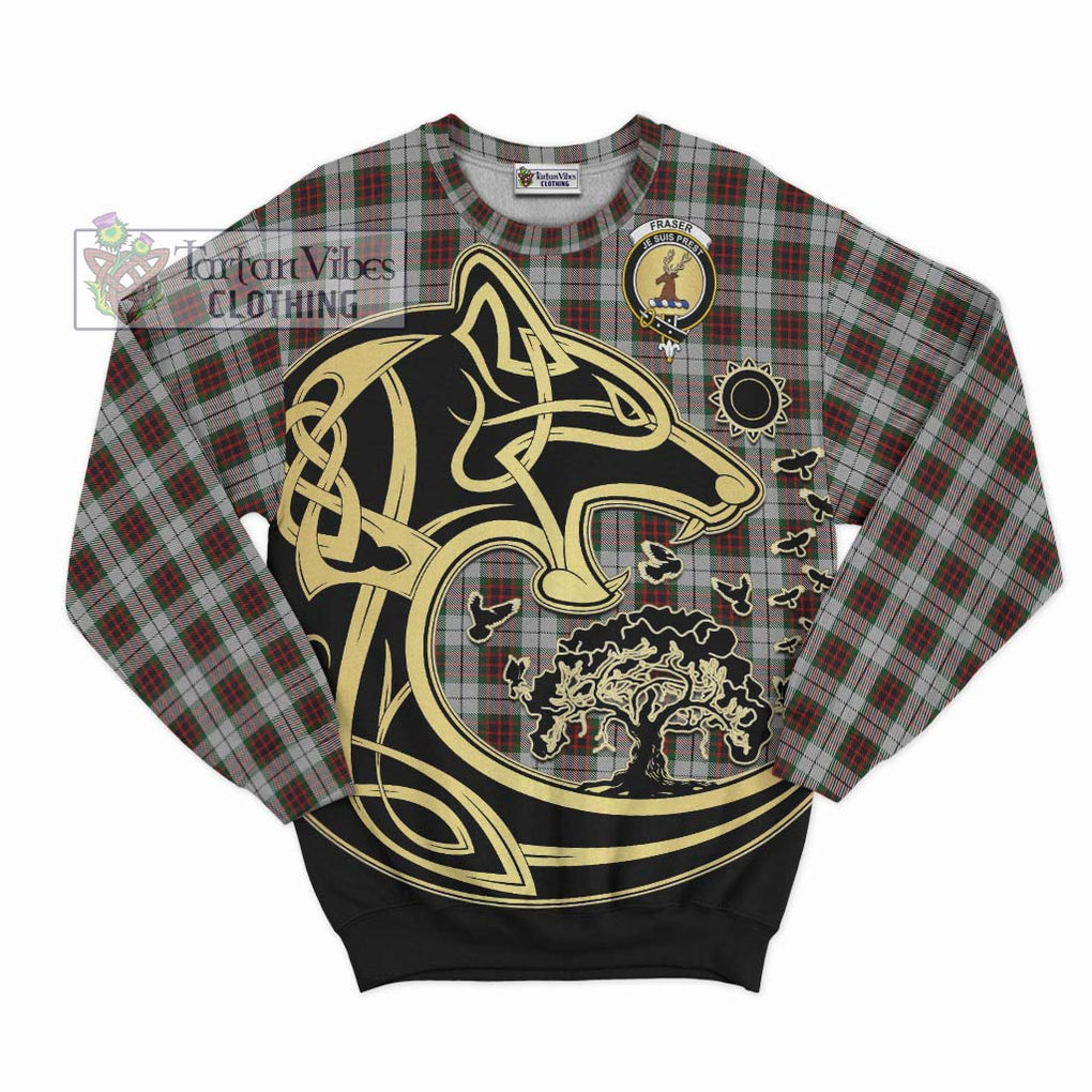 Fraser Dress Tartan Sweatshirt with Family Crest Celtic Wolf Style - Tartan Vibes Clothing