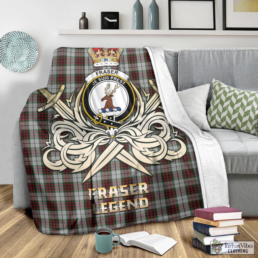 Tartan Vibes Clothing Fraser Dress Tartan Blanket with Clan Crest and the Golden Sword of Courageous Legacy