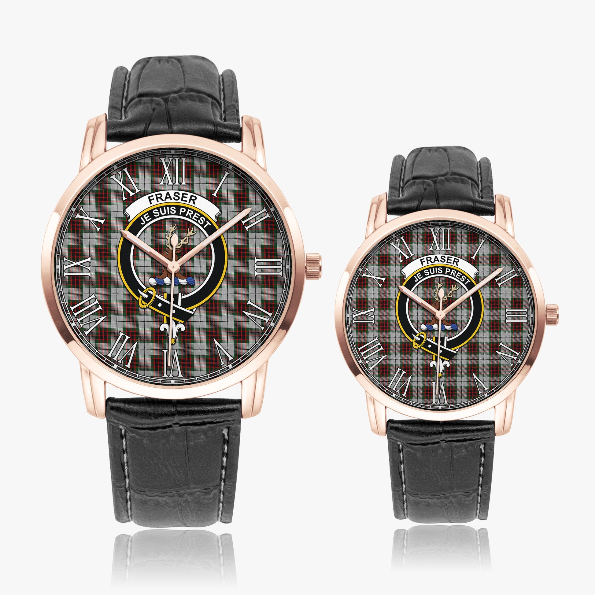 Fraser Dress Tartan Family Crest Leather Strap Quartz Watch - Tartanvibesclothing