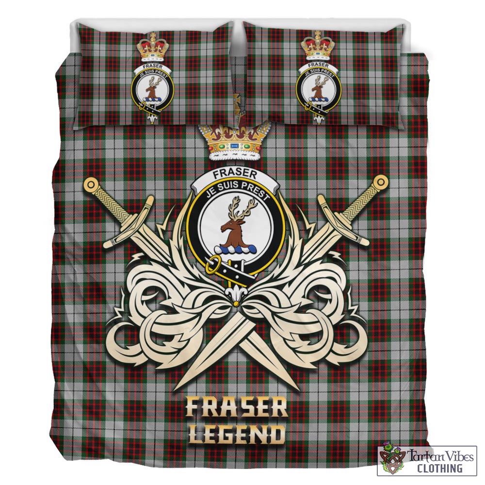 Tartan Vibes Clothing Fraser Dress Tartan Bedding Set with Clan Crest and the Golden Sword of Courageous Legacy