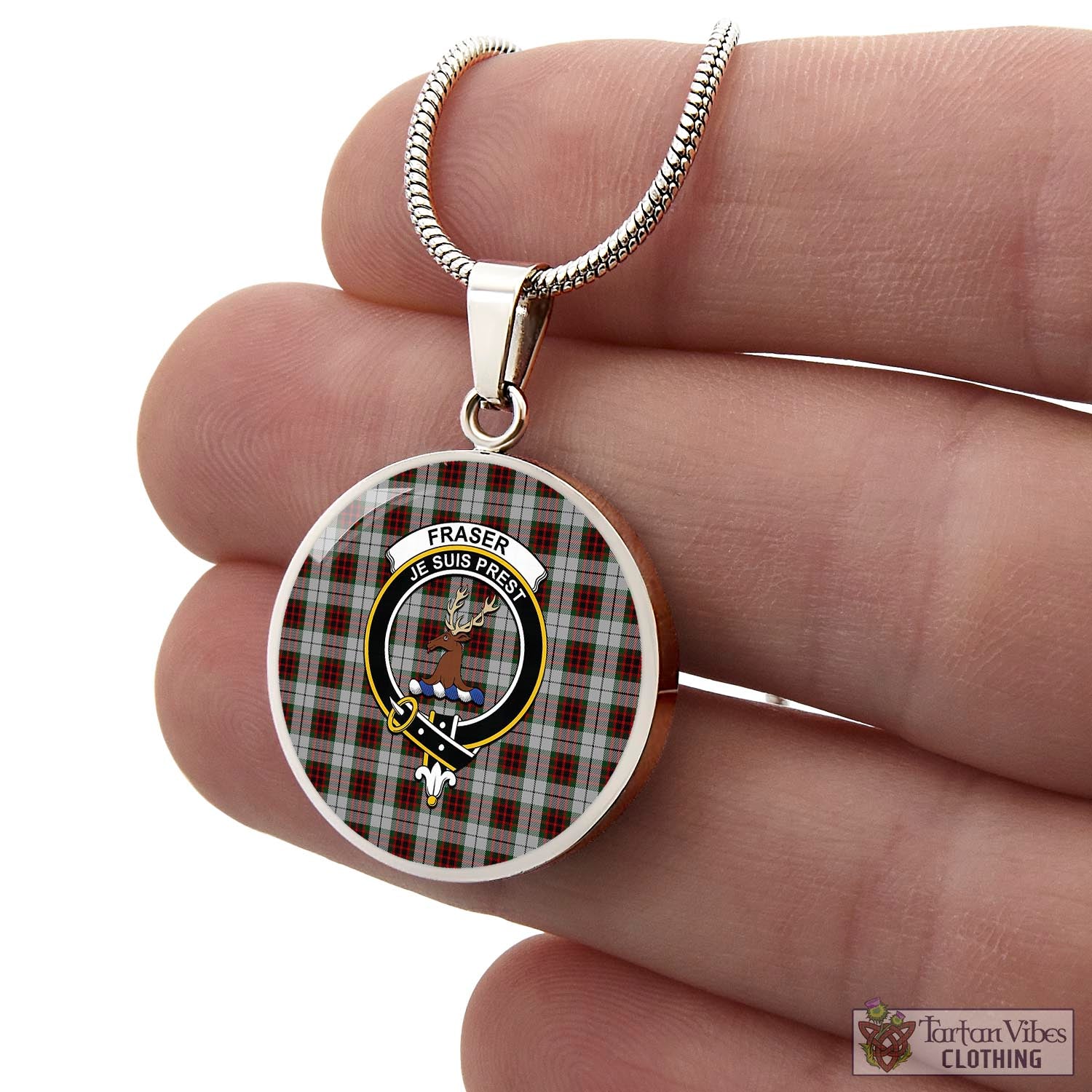 Tartan Vibes Clothing Fraser Dress Tartan Circle Necklace with Family Crest